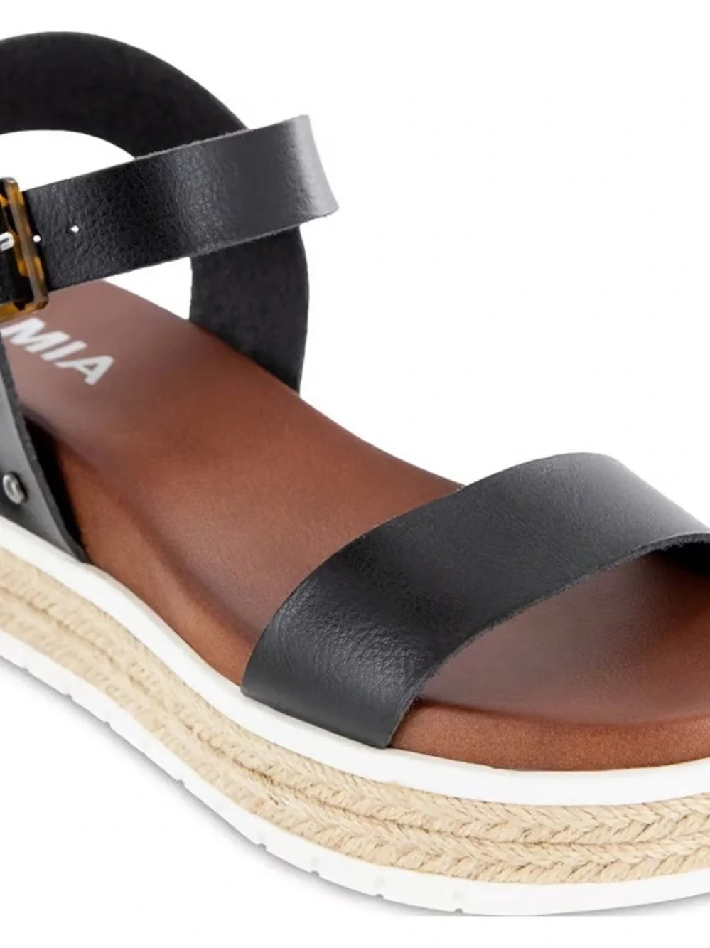 MIA Black Leather Platform Espadrille Sandal with Brown Footbed
